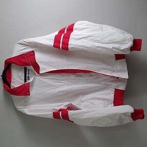 Vintage 80's Horizon Sportswear Made in the USA red and white striped jacket